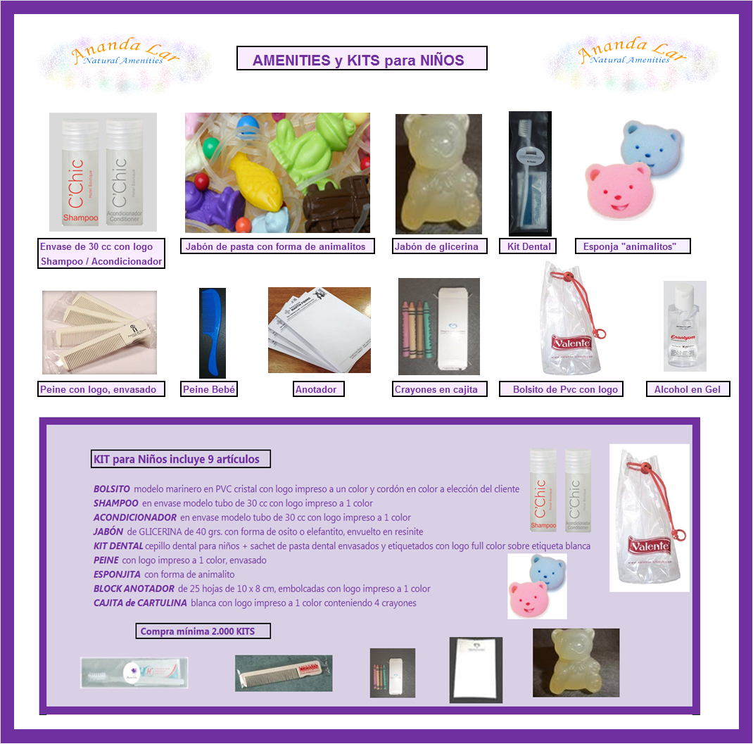 1) AMENITIES y KITS para NIÑOS