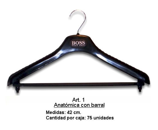 25) Percha plástica con gancho y barral, con o sin logo